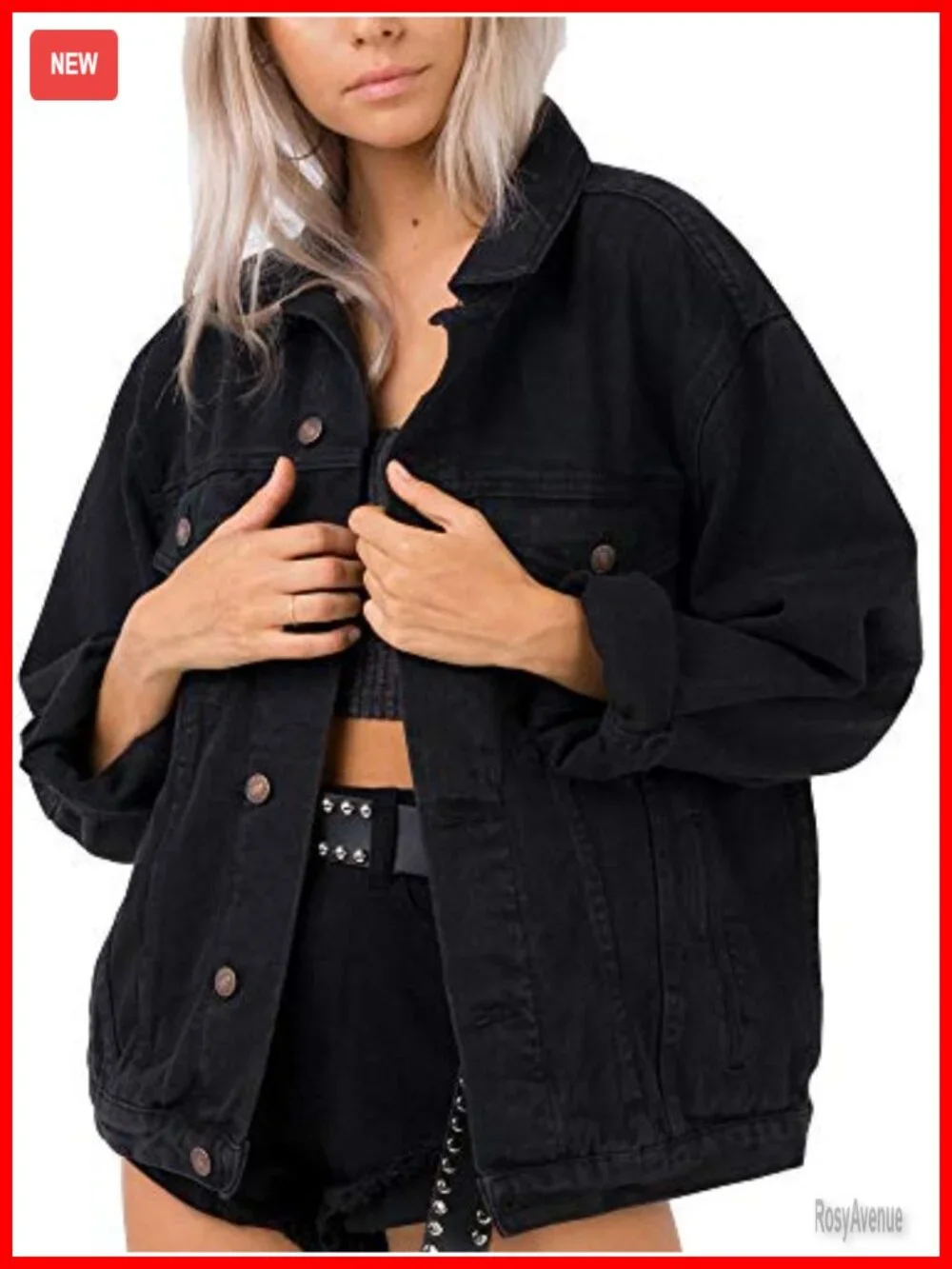 Oversized Denim Jacket Button Front 4 Pocket Long Sleeve 100% Cotton